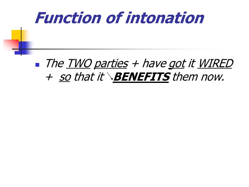 Function of intonation  The TWO parties + have got it WIRED  